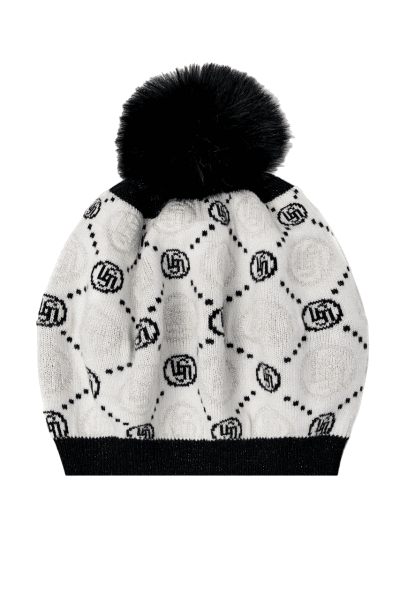 LIU.JO - LIU.JO Baskenmütze mit Bommel, Logo, Strass, Wollweiß-Schwarz von LIU.JO