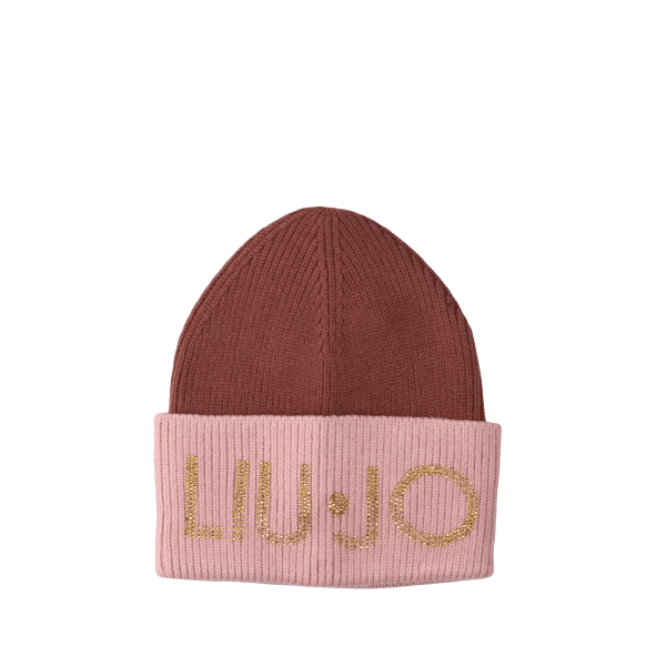 LIU.JO - LIU.JO Beanie Mütze, Bicolor Logo, Strass, Altrosa von LIU.JO