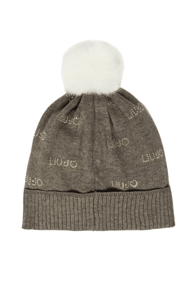 LIU.JO - LIU.JO Bommel-Mütze, Logo, Strass, Grau von LIU.JO