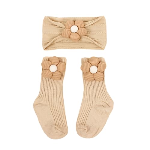 2 Stück Dehnbares Baby Jacquard Stirnband Warme Socken Rutschfeste Socken Blumen Haarbänder Säuglingszubehör Duschgeschenk Elastisches Baby Haarband Dehnbares Stirnband von LIUASMUE