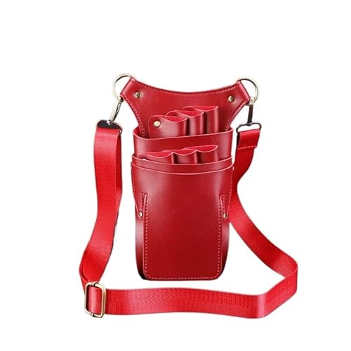Friseurtasche Werkzeugtasche 6 tasche Haar Schere Leder Fall Taille Gürtel Barber Paket Salon Holster Pouch Friseur Kit Werkzeug Tasche(Red) von LIUCHUCHU