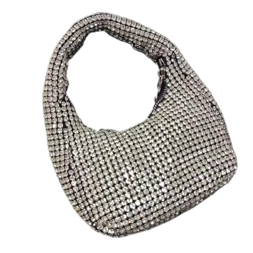 LIUCHUCHU Strass Handtasche Damen Glitzer Clutch Strass Tasche Abendtasche Reißverschluss Party Hochzeit Tasche(Silver) von LIUCHUCHU