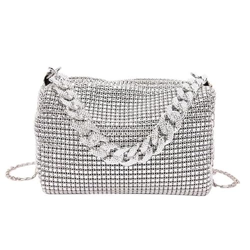 LIUCHUCHU Strass Handtasche Damen Tasche Taschen Geldbörse Trend Umhängetasche Kleine Messenger Bag(Silver) von LIUCHUCHU