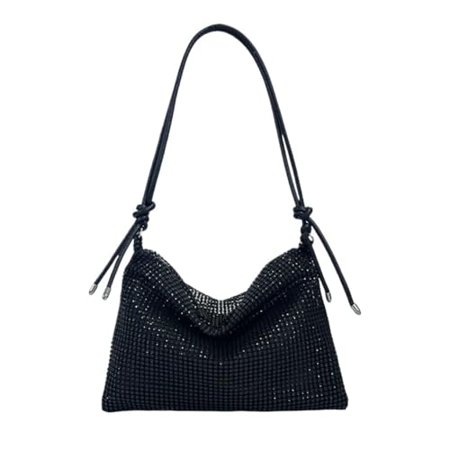 LIUCHUCHU Strass Handtasche Damen Umhängetasche Strass Tasche Elegant Sparkle Satchel Clutch Reißverschlussband(Noir) von LIUCHUCHU