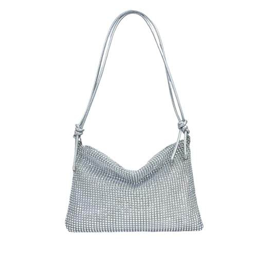 LIUCHUCHU Strass Handtasche Damen Umhängetasche Strass Tasche Elegant Sparkle Satchel Clutch Reißverschlussband(Silver) von LIUCHUCHU