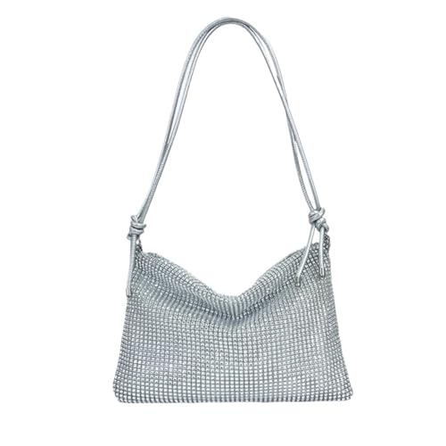 LIUCHUCHU Strass Handtasche Damen Umhängetasche Strass Tasche Elegant Sparkle Satchel Clutch Reißverschlussband(Silver) von LIUCHUCHU