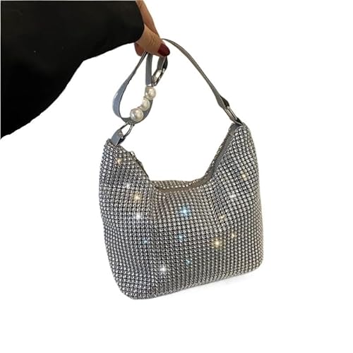 LIUCHUCHU Strass Handtasche Damenmode Strass Tasche Quadratische Damen Messenger Bag Perle Kette Schulter Crossbody Taschen(Sliver) von LIUCHUCHU