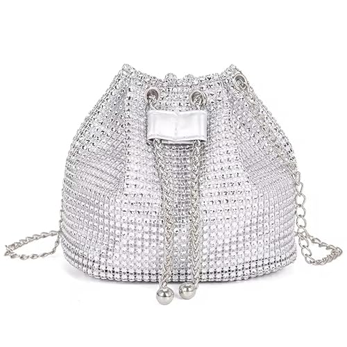 LIUCHUCHU Strass Handtasche Damenmode Strass Taschen Kette Damen Schultertaschen Glänzende kleine Umhängetaschen weibliche Handtaschen(Silver) von LIUCHUCHU