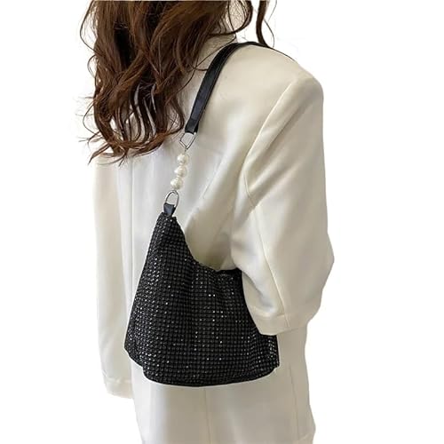 LIUCHUCHU Strass Handtasche Frauen Mode Strass Tasche Damen Messenger Bag Perle Kette Schulter Crosssbody Taschen(Noir) von LIUCHUCHU