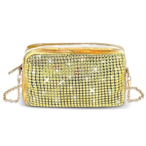 LIUCHUCHU Strass Handtasche Funkelnde Strass Tasche Bling Abend Handtasche Kette Schulter for Frauen Party(Gold) von LIUCHUCHU