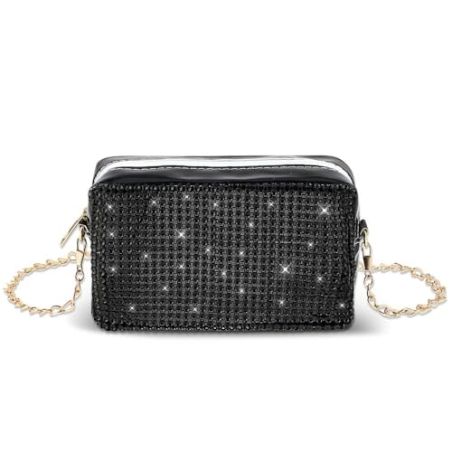 LIUCHUCHU Strass Handtasche Funkelnde Strass Tasche Bling Abend Handtasche Kette Schulter for Frauen Party(Noir) von LIUCHUCHU