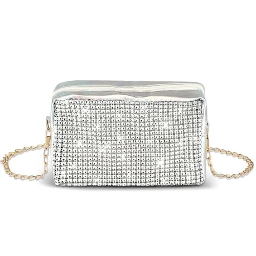 LIUCHUCHU Strass Handtasche Funkelnde Strass Tasche Bling Abend Handtasche Kette Schulter for Frauen Party(Silver) von LIUCHUCHU