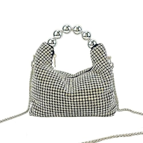 LIUCHUCHU Strass Handtasche Mode Griff Einkaufstasche Exquisite Strass Tasche Geldbörsen for Frauen Make-Up(Silver) von LIUCHUCHU