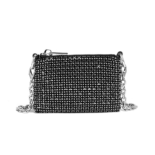 LIUCHUCHU Strass Handtasche Strass Taschen Damen Geldbörse for Mode Party Kette Mini Schultertaschen(Noir) von LIUCHUCHU