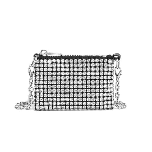 LIUCHUCHU Strass Handtasche Strass Taschen Damen Geldbörse for Mode Party Kette Mini Schultertaschen(Silver) von LIUCHUCHU
