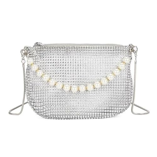 LIUCHUCHU Strass Handtasche Umhängetasche for Damen, glänzende Strass-Tasche, Abend-Clutch, Party-Umhängetasche, Handytasche(Silver) von LIUCHUCHU