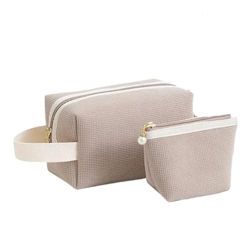 Makeup Bag 2 STÜCKE Cord-Make-Up-Taschen Große Kapazität Frauen Toilettenartikel Organizer Reißverschluss Solide Make-Up Tasche Geldbörse Reise Kosmetik Lagerung Taschen(Khaki Color) von LIUCHUCHU