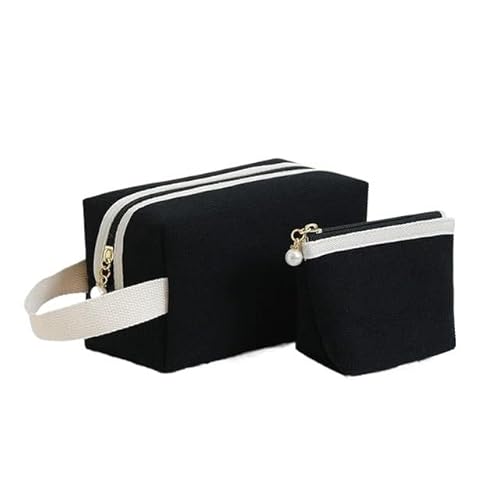 Makeup Bag 2 STÜCKE Cord-Make-Up-Taschen Große Kapazität Frauen Toilettenartikel Organizer Reißverschluss Solide Make-Up Tasche Geldbörse Reise Kosmetik Lagerung Taschen(Noir) von LIUCHUCHU