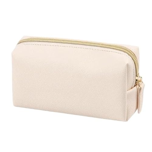 Makeup Bag Damen Kosmetiktasche, wasserdicht, PU-Leder, einfarbig, Make-up-Tasche, Reise, tragbare Waschtasche, Kulturbeutel, Organizer, Geldbörse(Beige L) von LIUCHUCHU