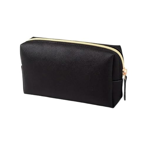 Makeup Bag Damen Kosmetiktasche, wasserdicht, PU-Leder, einfarbig, Make-up-Tasche, Reise, tragbare Waschtasche, Kulturbeutel, Organizer, Geldbörse(Black S) von LIUCHUCHU