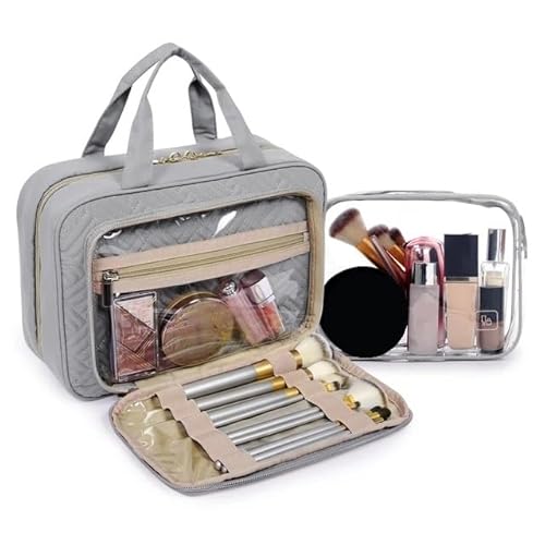 Makeup Bag Kosmetiktasche for Damen, Make-up-Tasche, Organizer-Tasche, Reisetasche, große, wasserdichte Kulturtaschen, Damen-Make-up-Tasche(Regular Style Grey,L) von LIUCHUCHU