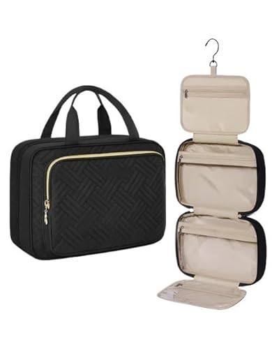 Makeup Bag Kosmetiktasche for Damen, Make-up-Tasche, Organizer-Tasche, Reisetasche, große, wasserdichte Kulturtaschen, Damen-Make-up-Tasche(Simple Style Black,L) von LIUCHUCHU