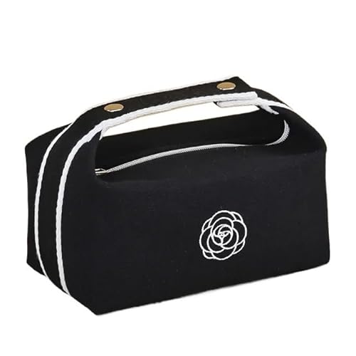 Makeup Bag Make-up-Tasche aus Segeltuch for Damen, tragbare Kosmetiktasche, Blumen-Lippenstift, Kosmetik-Organizer, Reise-Aufbewahrungstasche(Noir) von LIUCHUCHU