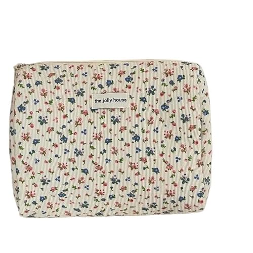 Makeup Bag Mode Vintage Blume Frauen Make-Up Tasche Baumwolle Tote Tragbare Weibliche Kosmetik Lagerung Handtasche Reise Veranstalter Reißverschluss Stepp(Handbag) von LIUCHUCHU