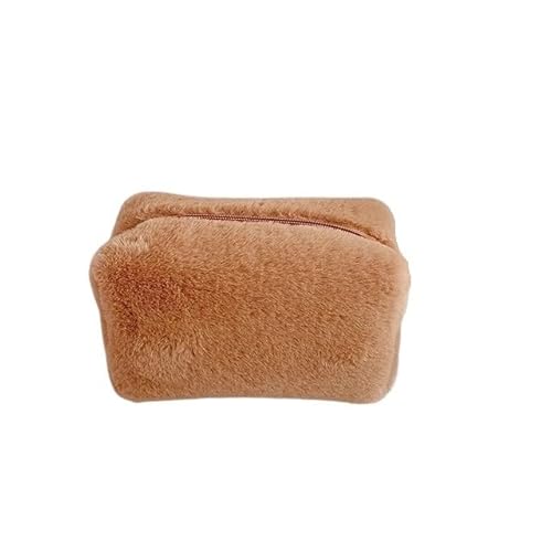 Makeup Bag Süße Schminktasche aus Plüsch for Damen mit Reißverschluss, große, einfarbige Kosmetiktasche, Reise-Make-up-Kulturtasche, Waschtasche, Stifttasche(Brown) von LIUCHUCHU
