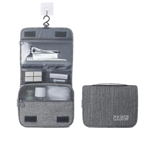 Waschtasche Kosmetiktasche Damen Reisetasche wasserdichte Toilettenartikel Beauty Organizer Badezimmer Make-up Aufbewahrungstasche mit Haken(Grey) von LIUCHUCHU