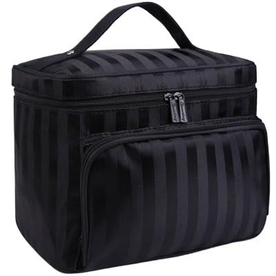 Waschtasche Lattice Big Kosmetiktasche for Damen, gestreift, wasserdicht, professionelles Kulturbeutel-Set, Wash Necessaire, Reise-Organizer, Make-up-Box(Stripe Black) von LIUCHUCHU