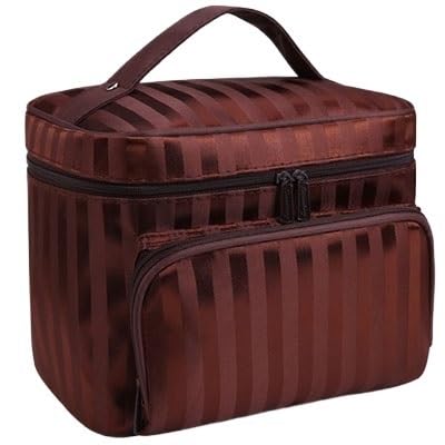 Waschtasche Lattice Big Kosmetiktasche for Damen, gestreift, wasserdicht, professionelles Kulturbeutel-Set, Wash Necessaire, Reise-Organizer, Make-up-Box(Stripe Brown) von LIUCHUCHU