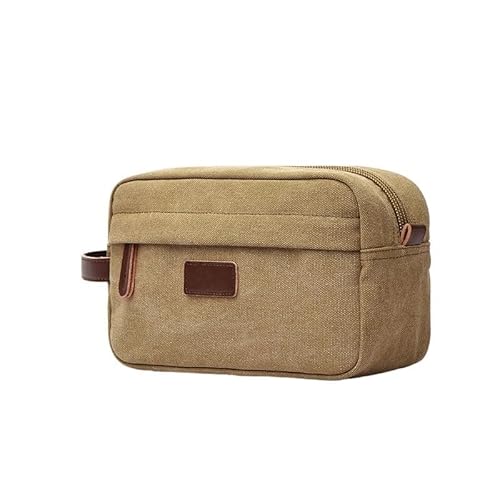 Waschtasche Männer Leinwand Reise Waschen Kulturbeutel Frauen Kosmetik Make-Up Schönheit Notwendigkeiten Tasche wasserdichte Dopp Kit Rasieren Organizer Handtasche(Khaki) von LIUCHUCHU