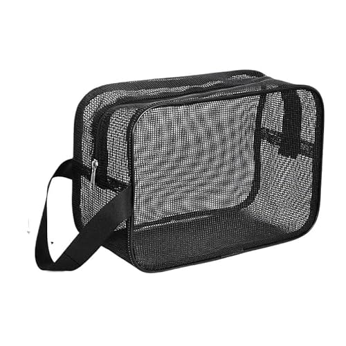 Waschtasche Mesh Wash Strandtasche Männer Frauen Tragbare handgehaltene Reiseaufbewahrung Kosmetiktasche Schwarz Fitness Badtasche Bad Organizer(M-25x10x16cm) von LIUCHUCHU