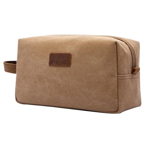 Waschtasche Retro Männer Reise Rasierset Kosmetik Make-up Taschen Organizer Canvas Kulturbeutel(Khaki) von LIUCHUCHU