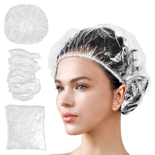 100 Stück Einweg Duschhauben, LIUCONGBD 42cm Wasserdichte Elastische Kunststoff-Haarkappen, Duschkappe Geeignet für Damen, Herren, Reise, Heimgebrauch, Hotel, Spa, Salon 100 Stück Einweg Duschhauben, LIUCONGBD 42cm Wasserdichte Elastische Kunststoff-Haarkappen, Duschkappe Geeignet für Damen, Herren, Reise, Heimgebrauch, Hotel, Spa, Salon von LIUCONGBD
