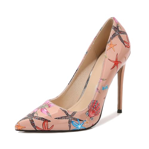 12 cm/4,72 Zoll High Heels für Damen | Lackleder-Pumps mit spitzer Spitze für Hochzeit, Abendgala, Geburtstagsfeier,Beige,41 EU von LIUGUISUOCHBH