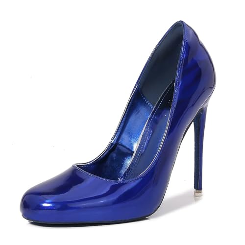12 cm hohe Damen-High Heels | Elegante Pumps mit runder Zehenpartie und Knöchelriemen für Hochzeiten, Clubbing, Abendpartys und Zeremonien für Erwachsene,Blau,39 EU von LIUGUISUOCHBH