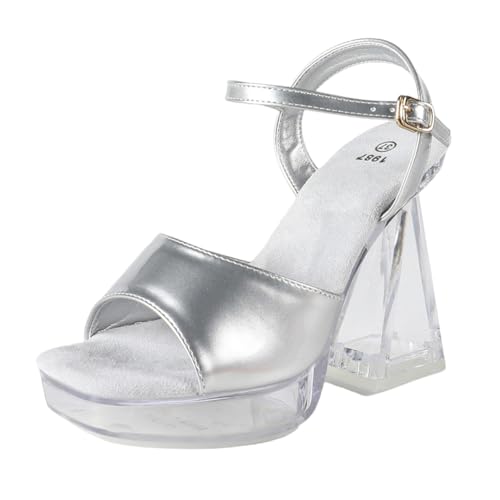 12 cm hohe High Heels für Damen | Blockabsatz, quadratische Zehenpartie und rutschfeste Plateausandalen für Strandhochzeiten, Brautbälle und Clubs,Silber,36 EU 12 cm hohe High Heels für Damen | Blockabsatz, quadratische Zehenpartie und rutschfeste Plateausandalen für Strandhochzeiten, Brautbälle und Clubs,Silber,36 EU von LIUGUISUOCHBH