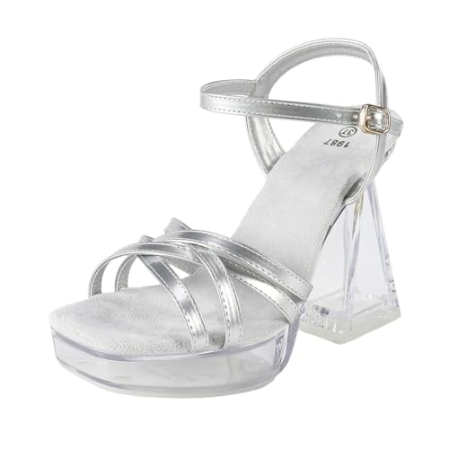 12 cm hohe High Heels für Damen | Blockabsatz, quadratische Zehenpartie und rutschfeste Plateausandalen für Strandhochzeiten, Brautbälle und Clubs,Silber,40.5 EU 12 cm hohe High Heels für Damen | Blockabsatz, quadratische Zehenpartie und rutschfeste Plateausandalen für Strandhochzeiten, Brautbälle und Clubs,Silber,40.5 EU von LIUGUISUOCHBH