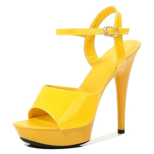 13 cm hohe High Heels für Damen | Plateau-Sandalen mit offener Spitze für Pole Dance, Stripshows, Brautpartys, Kostümabende, angesagte Clubs,Gelb,35 EU von LIUGUISUOCHBH