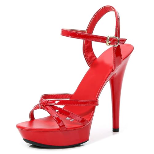 13 cm hohe High Heels für Damen | Plateau-Sandalen mit offener Spitze für Pole Dance, Stripshows, Brautpartys, Kostümabende, angesagte Clubs,Rot,41 EU von LIUGUISUOCHBH