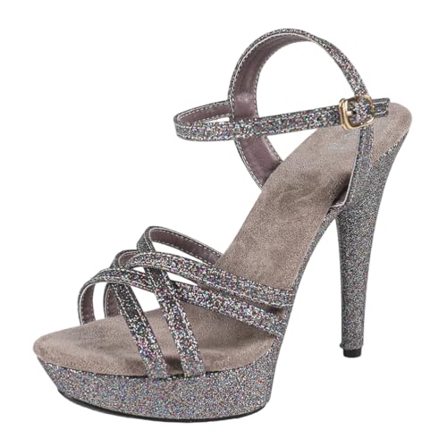 13 cm hohe High Heels für Damen | Plateau-Sandalen mit offener Spitze und Rutschfester Sohle für Strandhochzeiten, Partys im Freien und Clubbing,Grau,38 EU 13 cm hohe High Heels für Damen | Plateau-Sandalen mit offener Spitze und Rutschfester Sohle für Strandhochzeiten, Partys im Freien und Clubbing,Grau,38 EU von LIUGUISUOCHBH