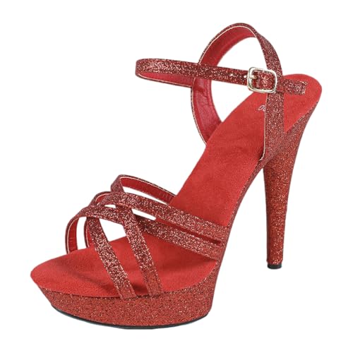 13 cm hohe High Heels für Damen | Plateau-Sandalen mit offener Spitze und Rutschfester Sohle für Strandhochzeiten, Partys im Freien und Clubbing,Rot,41 EU von LIUGUISUOCHBH