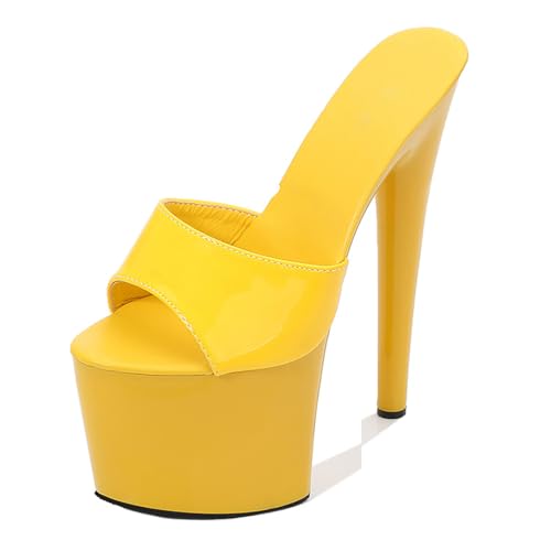 17 cm hohe Extrem High Heels für Damen | Sexy Stiletto-Sandalen für Hochzeit, Club, Pole/Strip-Dance | Fußgewölbeunterstützung & Anti-Rutsch-Design,Gelb,34 EU von LIUGUISUOCHBH