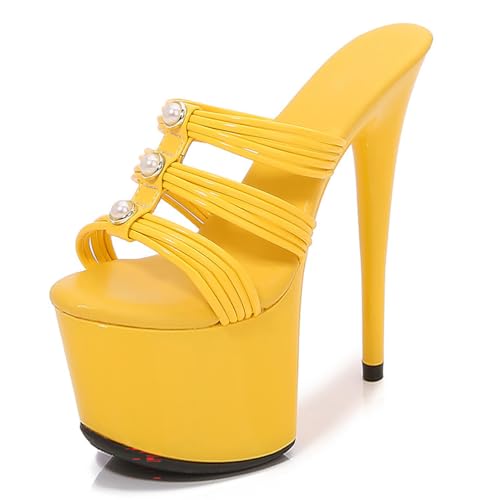 17 cm hohe Extrem High Heels für Damen | Sexy Stiletto-Sandalen für Hochzeit, Club, Pole/Strip-Dance | Fußgewölbeunterstützung & Anti-Rutsch-Design,Gelb,34 EU von LIUGUISUOCHBH