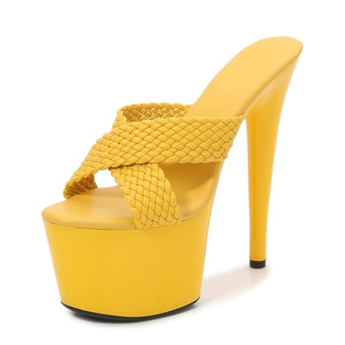 17 cm hohe Extrem High Heels für Damen | Sexy Stiletto-Sandalen für Hochzeit, Club, Pole/Strip-Dance | Fußgewölbeunterstützung & Anti-Rutsch-Design,Gelb,41 EU von LIUGUISUOCHBH