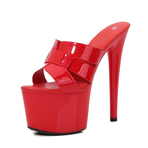 17 cm hohe Extrem High Heels für Damen | Sexy Stiletto-Sandalen für Hochzeit, Club, Pole/Strip-Dance | Fußgewölbeunterstützung & Anti-Rutsch-Design,Rot,40 EU von LIUGUISUOCHBH