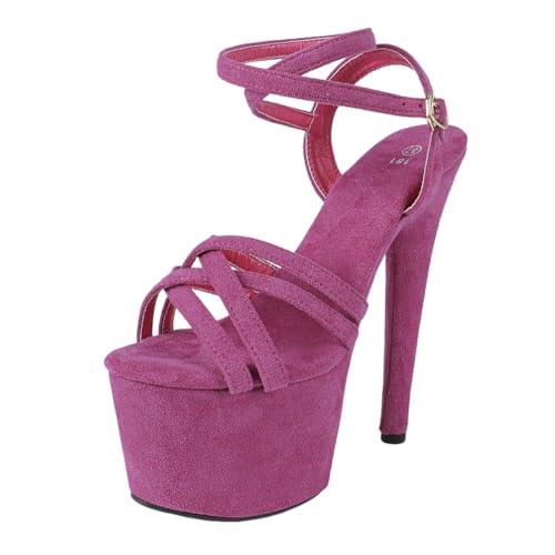 17 cm hohe High Heels für Damen | Plateau-Sandalen mit Fesselriemchen | Extrem hohe Absätze mit Anti-Rutsch-Sohle für Club-Queens & Bühnenkünstler,Lila,36 EU 17 cm hohe High Heels für Damen | Plateau-Sandalen mit Fesselriemchen | Extrem hohe Absätze mit Anti-Rutsch-Sohle für Club-Queens & Bühnenkünstler,Lila,36 EU von LIUGUISUOCHBH