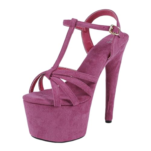 17 cm hohe High Heels für Damen | Plateau-Sandalen mit Fesselriemchen | Extrem hohe Absätze mit Anti-Rutsch-Sohle für Club-Queens & Bühnenkünstler,Lila,40.5 EU 17 cm hohe High Heels für Damen | Plateau-Sandalen mit Fesselriemchen | Extrem hohe Absätze mit Anti-Rutsch-Sohle für Club-Queens & Bühnenkünstler,Lila,40.5 EU von LIUGUISUOCHBH